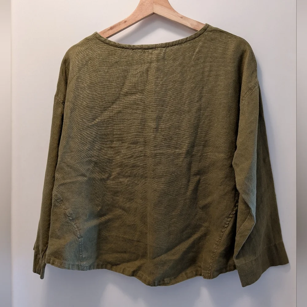 Elizabeth Suzann Olive Linen Parabola Top S - Picture 6 of 6